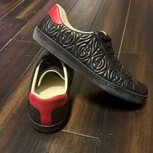 Gucci Men’s Black Quilted Leather Sneakers with Red Heel Tab